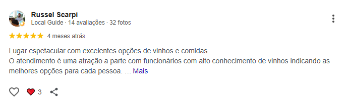 Avaliação Google Meu Negócio de cliente Garrafas do Beco