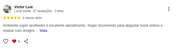 Avaliação Google Meu Negócio de cliente Garrafas do Beco