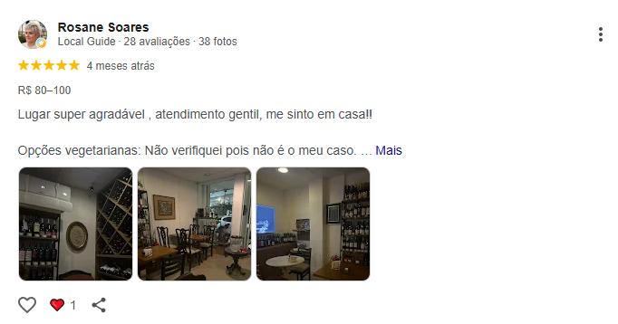 Avaliação Google Meu Negócio de cliente Garrafas do Beco